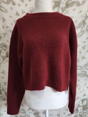 BOLD elements Deep Red Crewneck Sweater with Side Zip